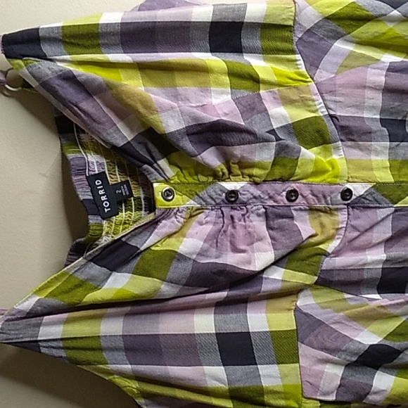 Torrid Multi Plaid Challis Button Front Midi Dress size 2 - Picture 7 of 8